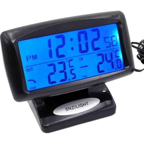 Home Auto Car Indoor/Outdoor Digital Thermometer Clock Temp Sense Digital Backlight LCD Display Snooze Alarm Calendar Long Line