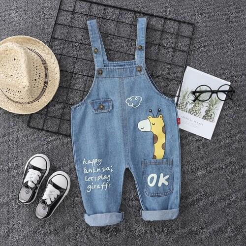 Children Denim Overalls Baby Boys Girls Cartoon Pants Summer Trousers Spring Giraffe Outwear 1-4Y Kids Fashion Clothes
