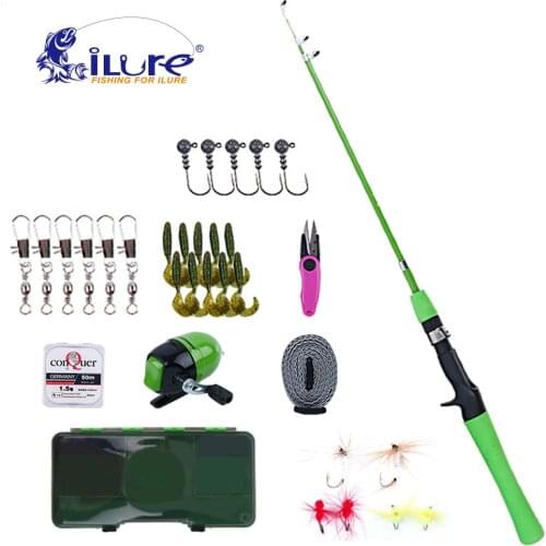 ILure Children Rod Combo Carbon Fishing Rod+Spinning Reel+Line Lures Hook Swivel with Fishing Box Ice Fishing