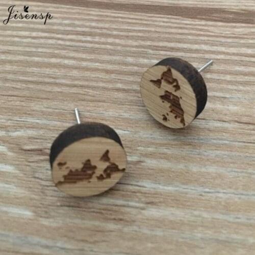 Jisensp 2019 Unique World Map Wooden Earrings Simple Fashion The Earth Earrings for Women Travelers Birthday Jewelry Gift