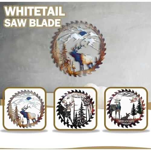25 x 25cm 3D Metal Deer Saw Blade Wall Art Decoration Iron Carft Round Elk Saw Blade Wall Hanging Ornaments Home Wall Decor