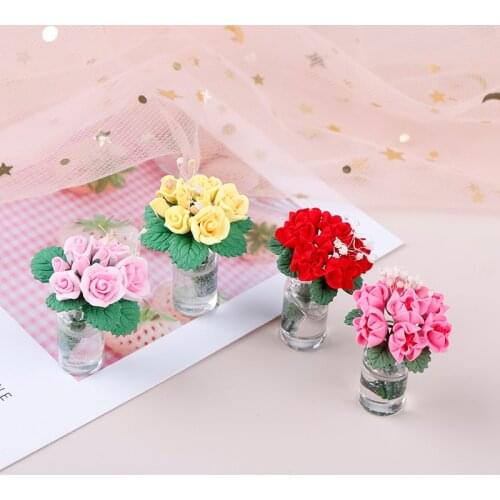 1:12 Doll House Miniature Flowers Fairy Garden Ornament Mini Potted Plant Flowers Pot DollHouse Decor Bonsai Model Kids Play Toy