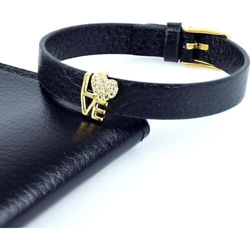 Minimalism Heart Shape LOVE Gold Bracelet Adjustable AAA Cubic Zircon Bracelet for Woman Leather Bangles Jewelry Gift