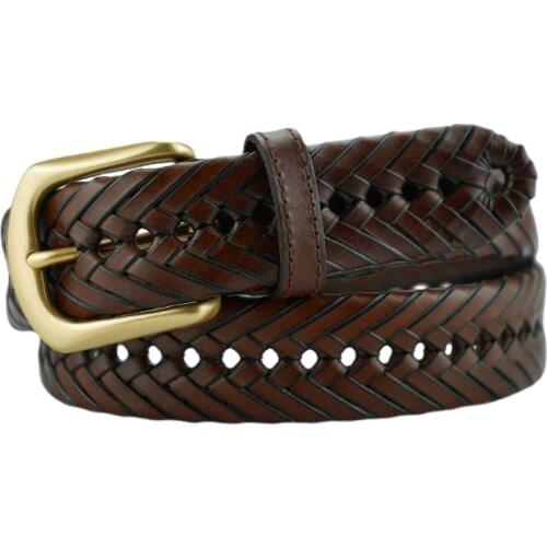 Byoucosy Men Genuine Leather Woven Braided Belt Single Prong Buckle Belt Leather Strap for Jeans