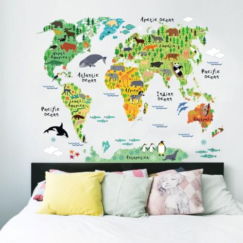 Animal Wall Stickers Decals Kids Play Room World Global Map Home Art Decor Removable Stickerts