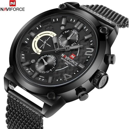 NAVIFORCE Top Brand Mens Sports Watches Stainless Steel Mesh Strap Waterproof Quartz Wrist Watch Clock Men Relogio Masculino