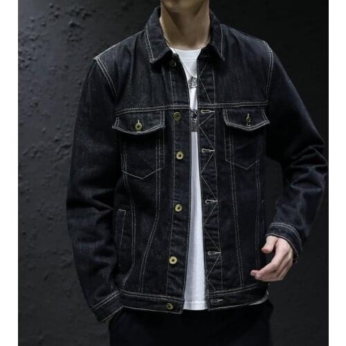 New Denim Jacket Men Black Jeans Jackets Coats Causal Streetwear Bomber Jacket Mens Turn Down Collar Outerwear Plus Size M-5Xl