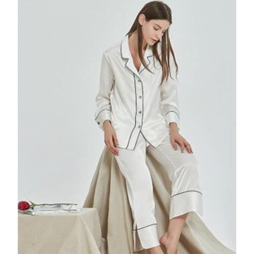 New Natural 100% Mulberry Silk Pajamas Women Set Suit Female Nighty Sex Fashion Homewear Bed 19mm Heavy Home Service Homew
