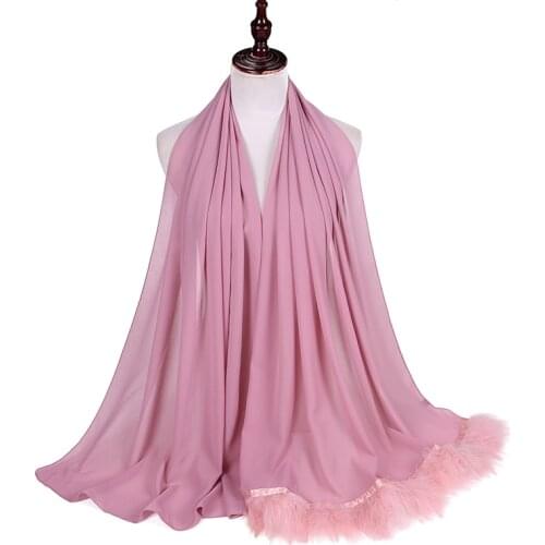 New Feather Chiffon Scarf Hijab Down Bubble Scarf Luxury Popular Tassel Scarves Shawl Muslim Scarf 170X75cm