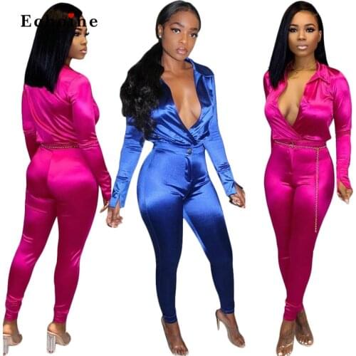 Sexy 2 Piece Set Women Elegant Blazer Suits Low Cut Smooth Silk Tops Streetwear Slim Fit Long Pants Modern Office Lady Outerwear