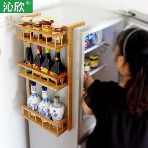 Seasoning rack kitchen refrigerator shelving wall shelving multilayer bamboo wood shelf Jiaojia