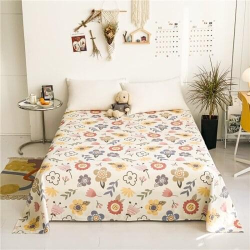 Colorful Embroidery Bed Cover Thickened Washed Cotton Fitted Sheet Flowers and Plants Bed Cover Queen King Size Bed Sheets Set