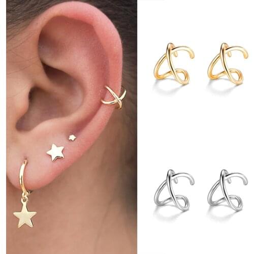 1PC 24k Gold-Plated Silver Clip On Earrings For Women Girl CZ No Piercing Fake Cartilage Earring Korean Ear Cuff Fine Jewelry