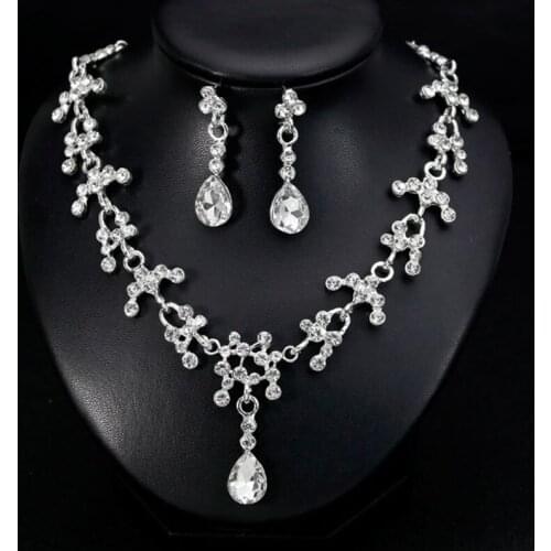 Luxury Bridal Jewelry Sets Sparkling Crystal Water-drop Necklace Earrings Sets Women Fashion Wedding Bridal Accessories