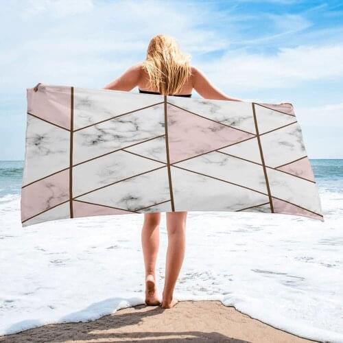 White Marble Texture Pink Triangle Beach Towel Luxury Quick-dry Microfiber Bath Towels Yoga Mat Sport Swimming Towels