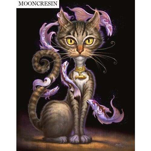 Needlework Diy Diamond Painting Cross Stitch Animal Cat & Fish 5D Diamond Embroidery Full Square Mosaic Crafts Wall Decoration