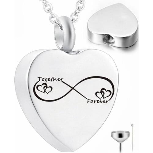 Heart Cremation Urn Necklace for Ashes Urn Jewelry Forever Together Pendant Locket Keepsake with Fill Kit and Gift Velvet Bag