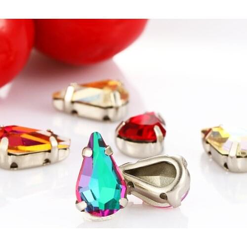 8x13mm Pear Shape Glass Rhinestones Sets Pointback Crystal Strass With Copper Claws Sew on Clothes Bags Rhinestones