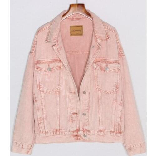 2021 Spring Autumn Vintage Pink Denim Jacket Women Casual Outerwear Korean Loose Short Jeans Jacket Coat Female Chaqueta Mujer