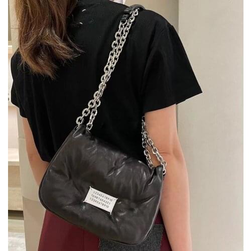 Fashion Chain Sapce Padded Women Shoulder Bags Design Quilted Letters Crossbody Bag Luxury Pu Leather Messenger Bag Winter 2021