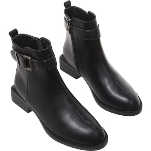 Ankle Boots for Women Square Toe Fashion Shoes Plush Warm Winter Short Boots Zipper Square Heels Comfortable Lady Shoes