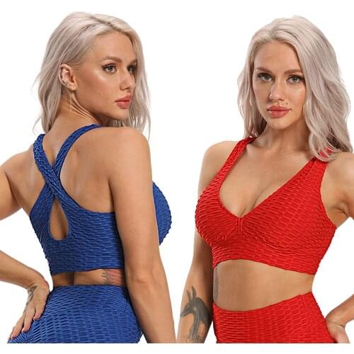 Women Yoga Top Fitness Sports Bra Sexy Deep V Yoga Bra Underwear Push Up Sports Tops Breathable Running Vest Gym Workout Wear