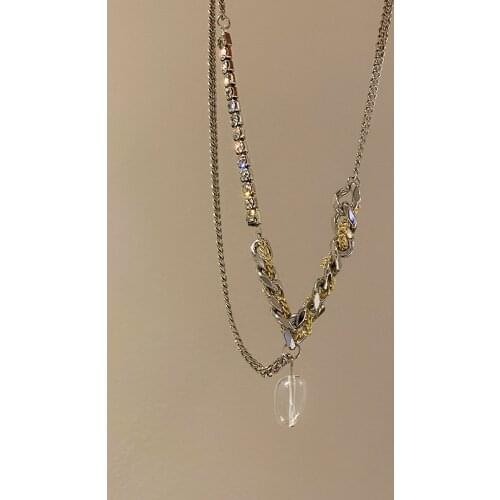 2021 New Trendy Punk Style Silver Color Metal Chain Necklace for Women Geometric Acrylic Pendant Choker Necklace Hip Hop Jewelry