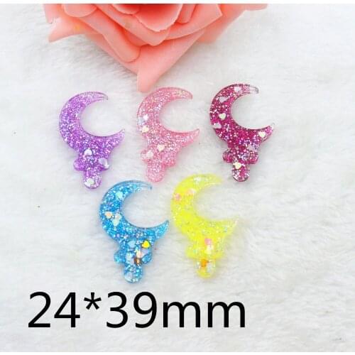 10pcs/lot flat back resin moon with star and glitter DIY resin cabochons accessories