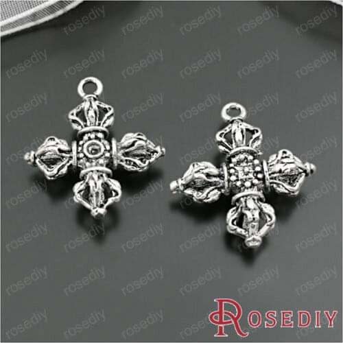 20 pcs Antique Silver / 12 pcs 24K Champagne Gold color 23*20mm Cross Phurpa Vajra Pestle Metal Charms Pendants (JM6851)