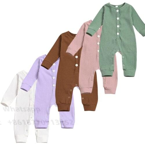 2020 Pure Color Infant Clothes Autumn Newborn Baby Rompers Ribbed Kids Button Jumpsuit New Born Boys Clothes Girl Toddler Romper