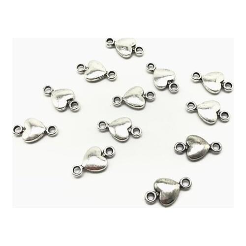 30 pcs/lots Vintage Antique Silver Heart Double Rings Love Charms Small Pendants for Making Bracelet Anklet Jewelry Diy