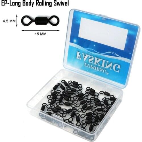 Eupheng 50pcs Matt Black Carp Fishing Long Body Rolling Swivel Leader Line Swivel #4 15MM New