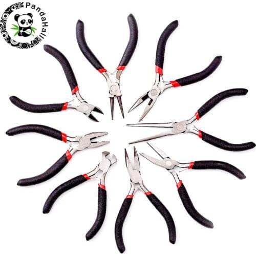 8pcs/set Jewelry Pliers Tool Carbon Steel Black Pliers For Beading DIY Making Hand Flat Nose Round Nose Pliers Wire Cutter