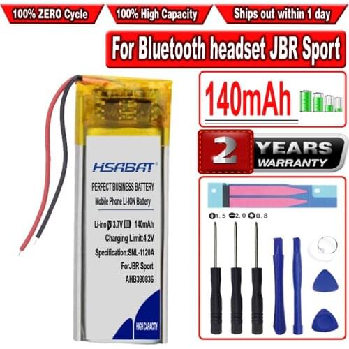 HSABAT 140mAh AHB390836 Battery for Bluetooth headset JBR Sport Stereo Wireless Plus Voyager Legend HS-11 CPL-556 390836