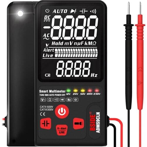 9999 Digital Multimeter BSIDE ADMS9CLN Large 3.5"LCD 3-Line Display Capacitance Tester AC DC Voltmeter Voltage Ohm Hz Diode test