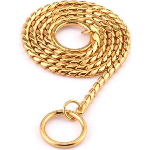 Gold Silver Stainless Steel P Chain Snake Chain Dog Harness Twisted Necklace Pet Show Training Choker Collars Dog Leash