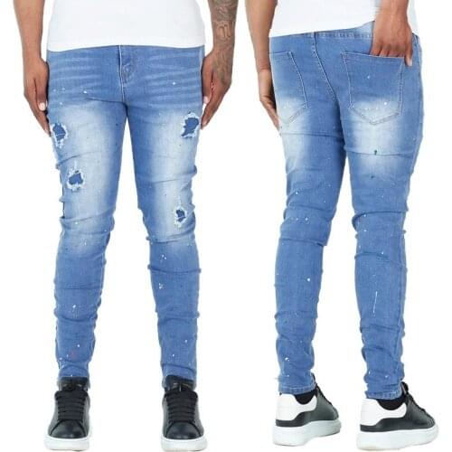 Fashion trend splash ink small feet mens jeans black ripped jeans boyfriend jeans for women luxury brand streetwear 2021