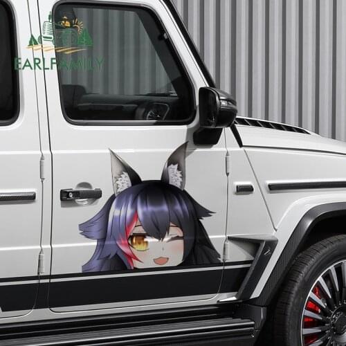 EARLFAMILY 43cm x 38.3cm For Ookami Mio Peeker Anime Big Car Stickers Funny Car Door Protector Decal Graffiti RV JDM VAN Decals