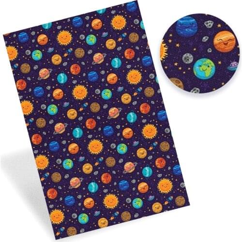 IBOWS Faux Leather Fabric Color Grid Squar Planet Printed Synthetic Leather Sheet For DIY Bag Belt Craft Handmade Dress 22*30cm