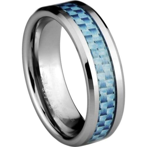 Sky-Blue Carbon Fiber Inlay Tungsten Carbide Band Width 6mm /TURI0024M