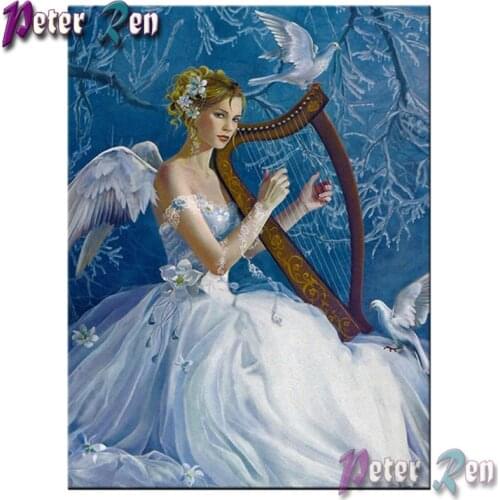 5d Angel and harp in white dress Diamond Painting Cross Stitch full Square\Round diamond Embroidery Rhinestone Home Decoration