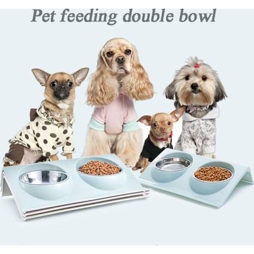 Pet Dog Feeder Double Bowl Feed Water Food Container Portable Removable Collapsible Puppy Container Dog Accessories Cat Supplies