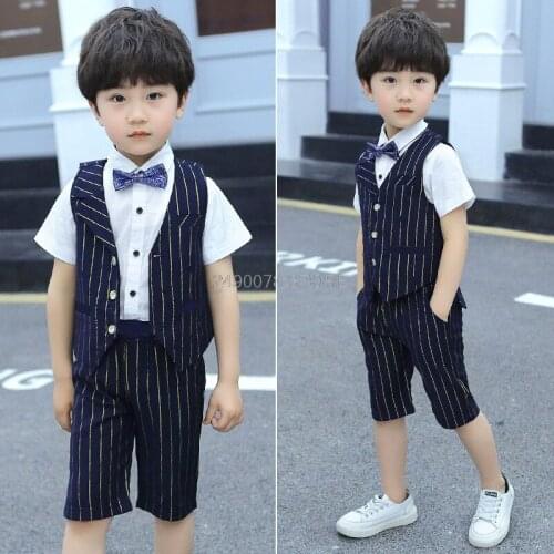 Kids Summer Vest +Shorts 2Pcs Clothing Set Flower Boys Formal Birthday Tuxedo Dress School Kids Birthday Gift Dance Suit