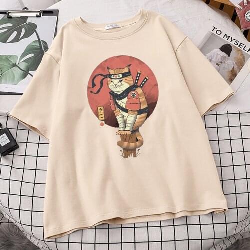 Cool Shinobi Cat Funny Print T Shirts For Women Fit Soft Short Sleeved Summer Vintage T Shirts Leisure Oversize T-Shirt Women
