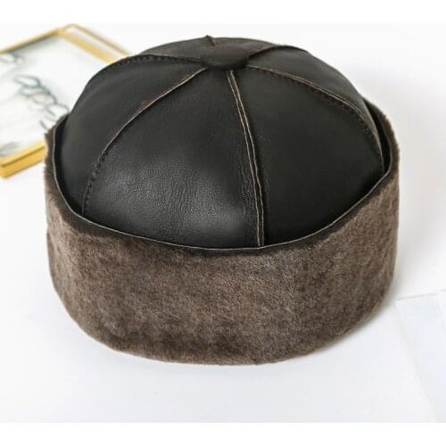 2021 New Autumn and Winter Fashion Genuine Sheep Leather Hats Male Sheepskin Caps Sheepskin Woolen Hats G306-02