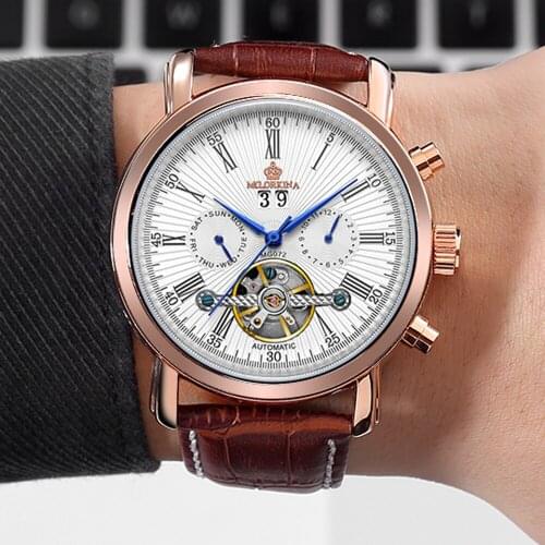Orkina Brand Mens Automatic Mechanical Watches Tourbillon Date Week Month Multifunction Fashion trendsetters Leather wristwatch