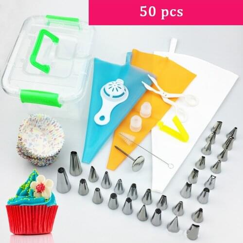 50-piece Family DIY Baking Set Decorating Bag Cake Dessert Tool Combination Plastic Storage Box