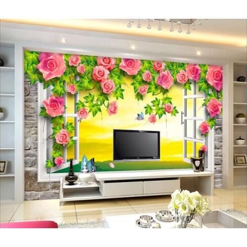 Customized 3d wallpaper 3d tv wallpaper murals Flower wallpaper White window wall vines flower wallpaper background wall decor