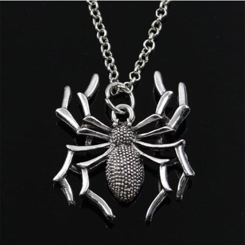 New Fashion Spider Halloween Pendants Round Cross Chain Short Long Mens Womens Silver Color Necklace Jewelry Gift