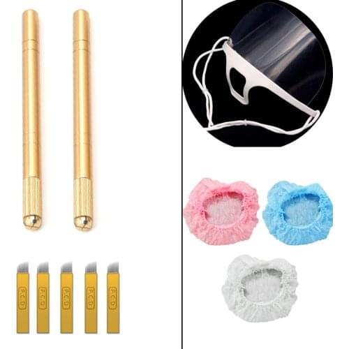 Newest design 1 set permanent makeup tebori microblading accesories for microblading tattooing with 50pcs caps and 10pcs masks